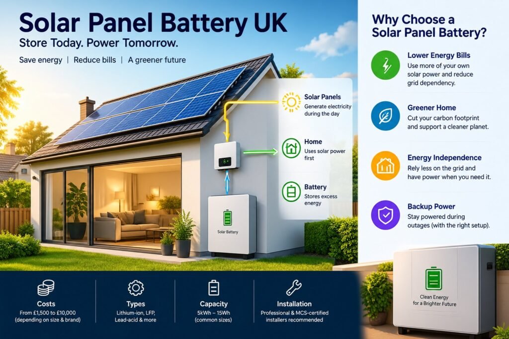 Read more about the article Solar Panel Battery UK: Complete Guide to Costs, Types, Benefits & Installation (2026)