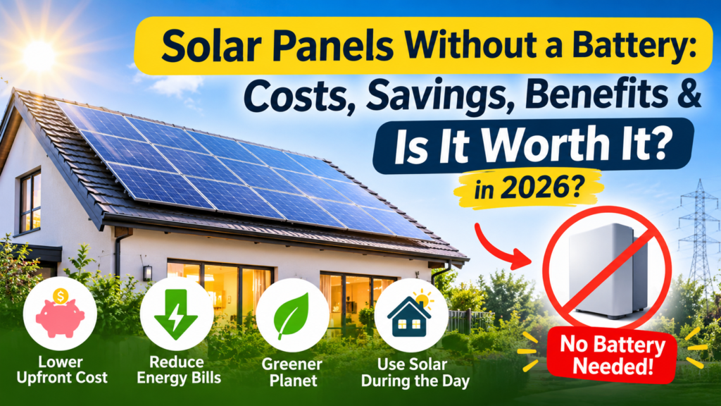 Read more about the article Solar Panels Without Battery: Costs, Savings, Benefits & Is It Worth It?