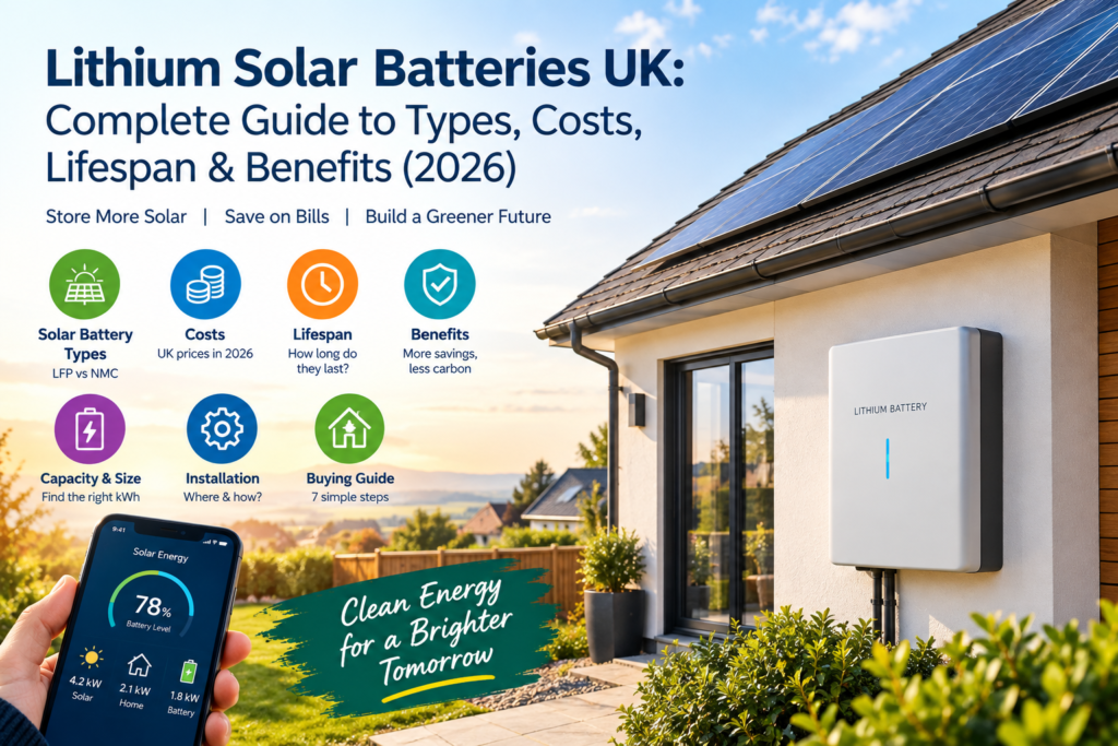 Read more about the article Lithium Solar Batteries UK: Complete Guide to Types, Costs, Lifespan & Benefits (2026)
