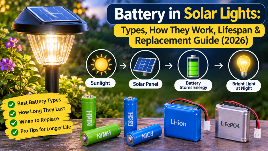 Read more about the article Battery in Solar Lights: Types, How They Work, Lifespan & Replacement Guide (2026)